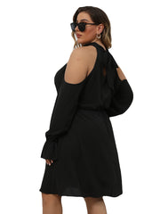  Solid Halter Neck Off Shoulder Cut Out Midi Dress