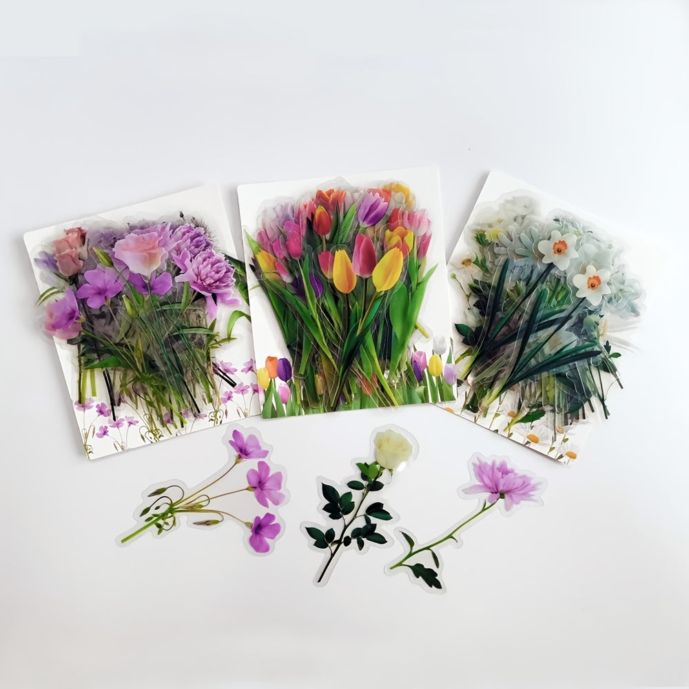 40pcs Floral Stickers Pack Waterproof Transparent PET for Bullet Journal DIY
