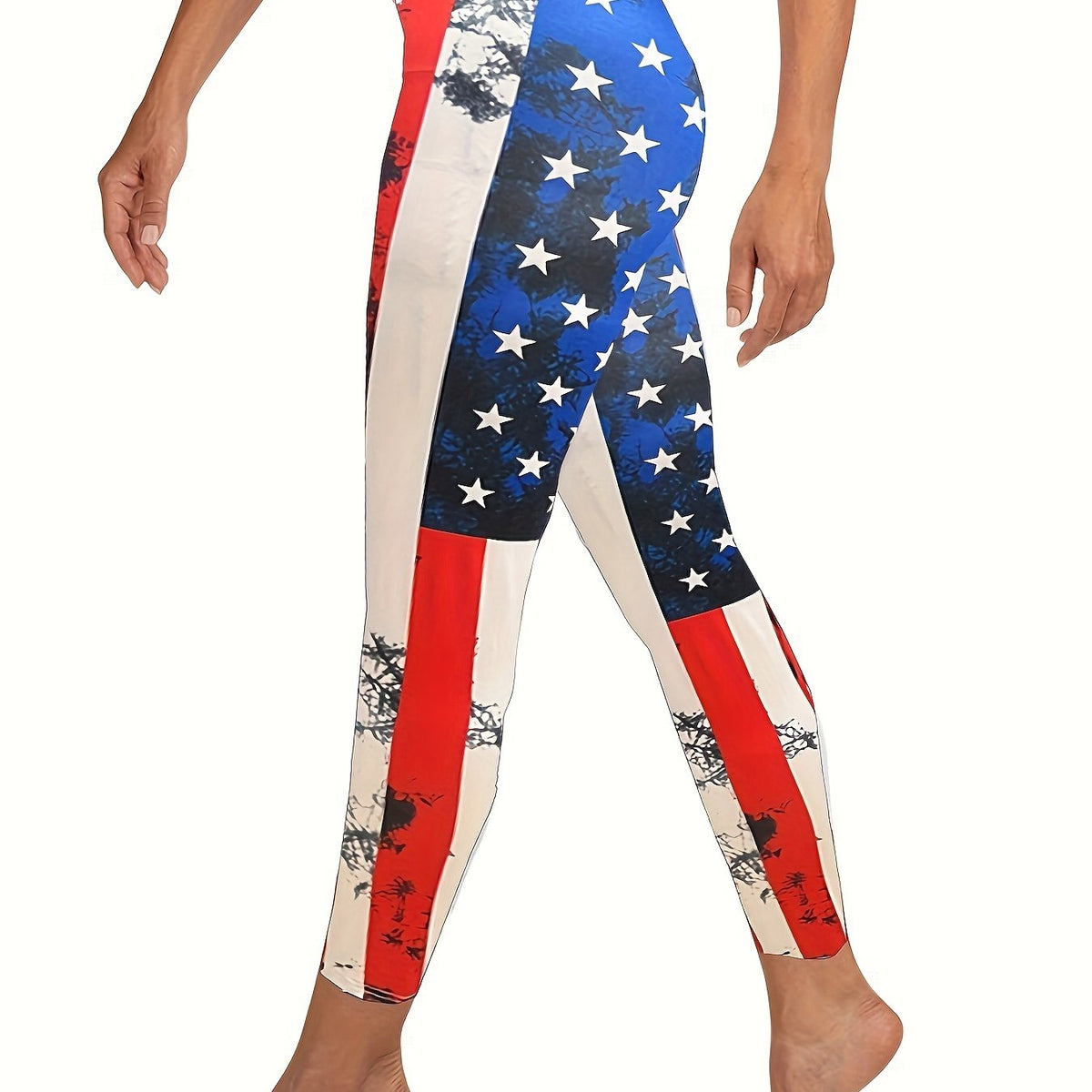 Flag Print Stretchy Skinny Leggings Women's Casual Clothing