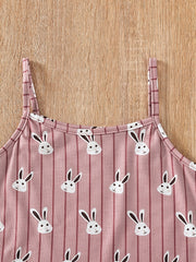 Girls Rabbit Print Pajama Set Cami Top and Shorts