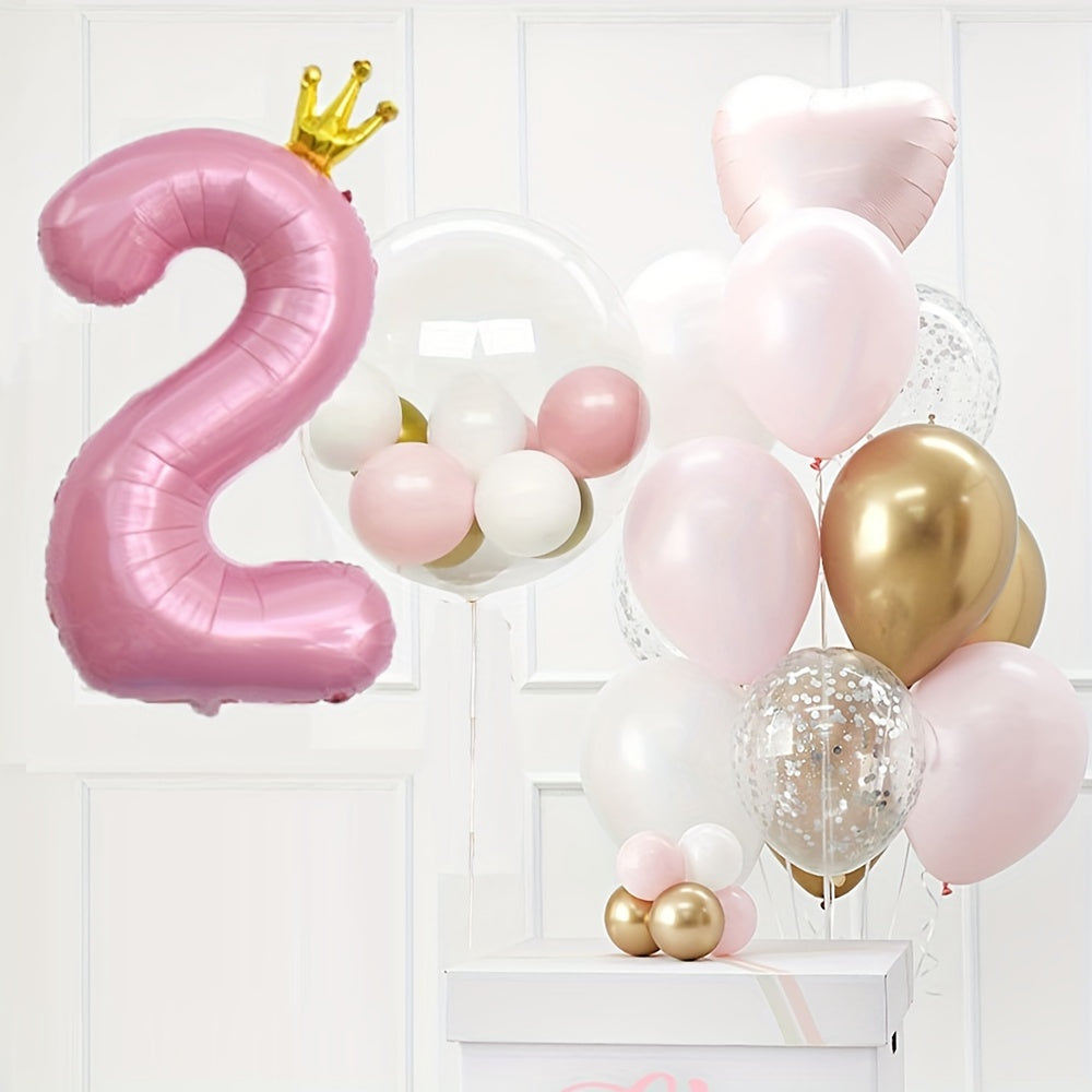 24pcs Crown Number Latex Balloon Set Birthday Party Decor Supplies