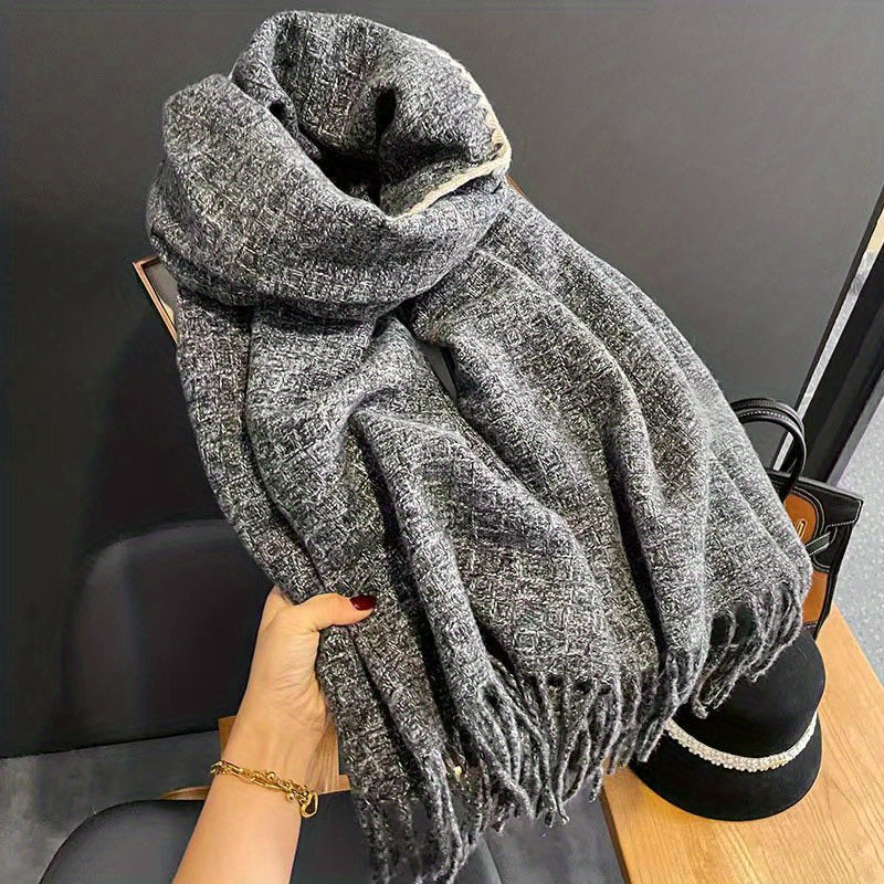 Plaid Tassel Scarf Reversible Cashmere Warm Shawl Windproof Wrap