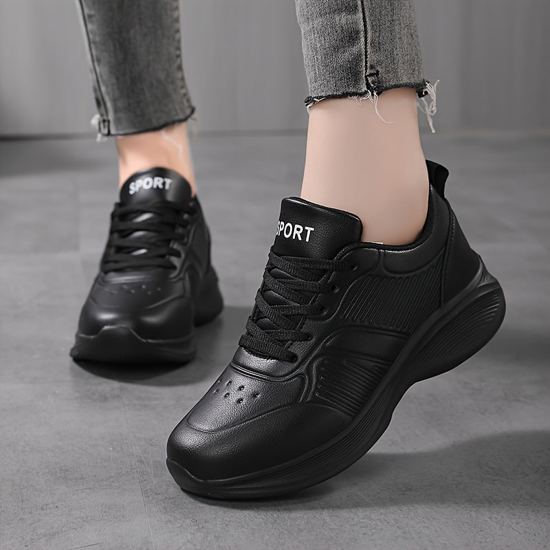 Women's Lace-up Athletic Sneakers - Letter Pattern, Waterproof, Non-slip