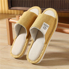 Women's Linen Slippers Open Toe Slip On Home Shoes Bedroom Flat Mute