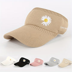 Daisy Embroidery Sun Visor Hat UV Protection Travel Beach Cap