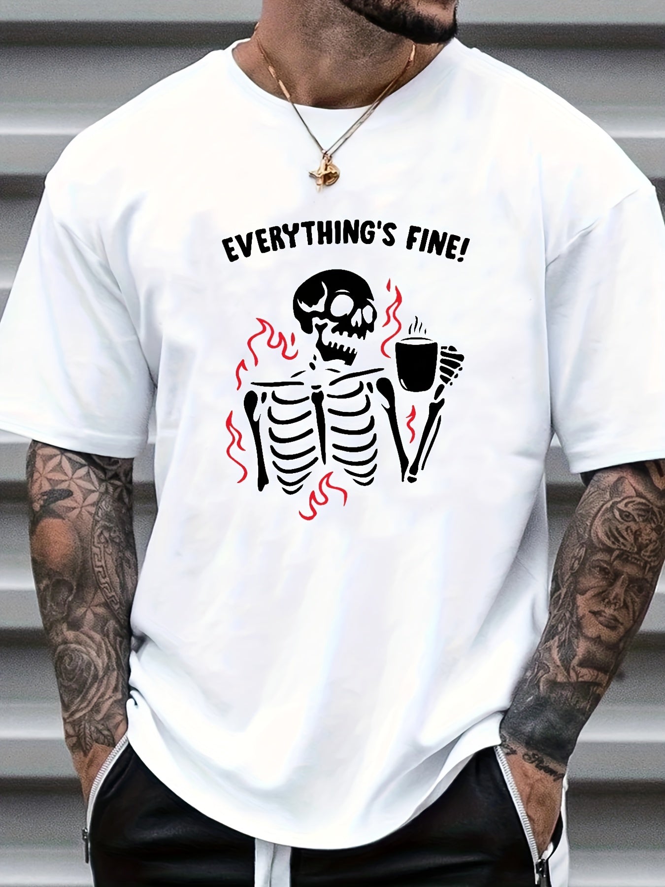Skeleton Print Men's Graphic Crew Neck Tshirt for Summer