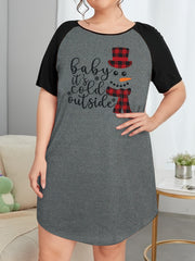  Snowman Print Nightdress Women's Sleep Dress