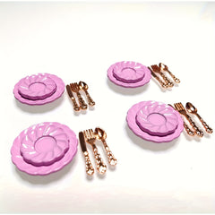 Vintage Metal Dollhouse Accessory Set Cake Plate Fork & Spoon