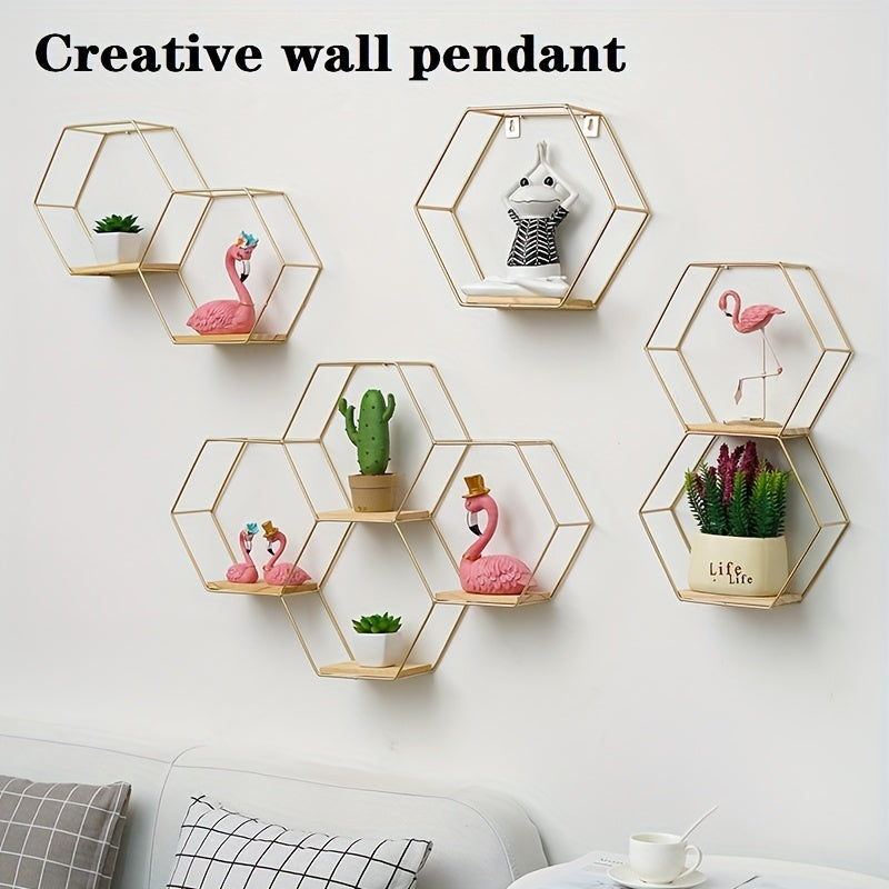 1pc Wall Storage Rack Living Room Decor Wall Pendant Creative Wall Hex