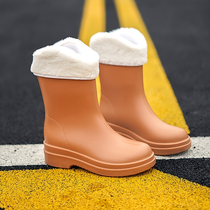 Women's Waterproof Rain Boots Winter Warm Plush Rubber Shoes