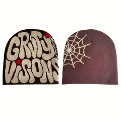 Double Side Y2K Beanie Spider Web Letter Jacquard Candy Hip Hop Knit Hat