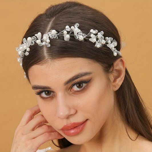Crystal Faux Pearl Headband Tiara For Women