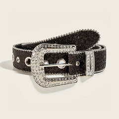 Glitter Eyelet Belt Hip Hop Rhinestone PU Leather Waistband