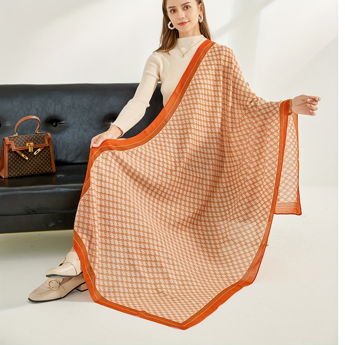 Large Geometric Pattern Print Scarf Casual Shawl
