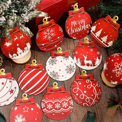 12pcs Rustic Wooden Christmas Ornaments Xmas Festive Ball & Gnome Pendants