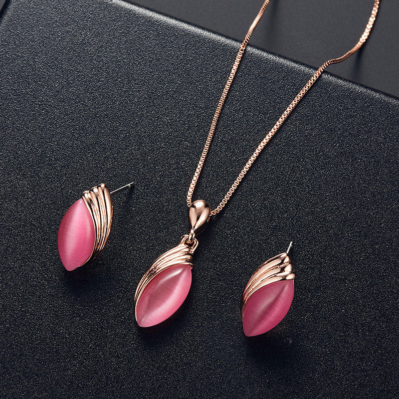 Oval Shape Pendant Necklace & Stud Earrings Set for Women & Girls