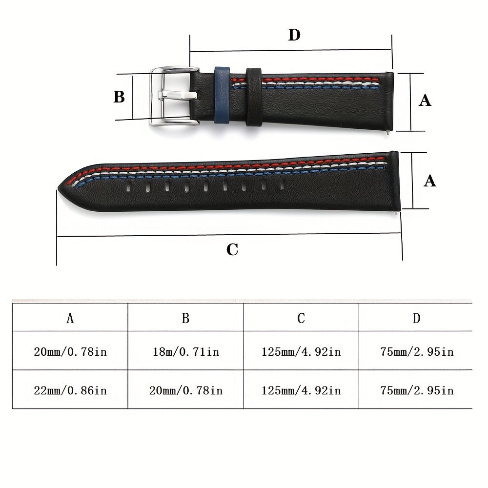 Colorful Leather Watch Strap Spring Bars 20mm22mm