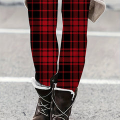 Women's Plaid Print High Rise Leggings