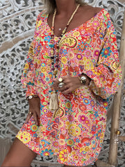 Floral Print V Neck Dress Plus Size Stretch Dress Women
