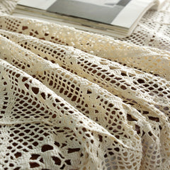 Bohemian Cotton Tablecloth with Fringe Beige Crochet for Home Decor