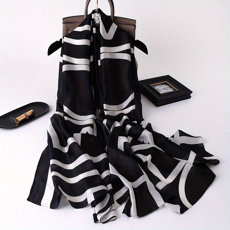 Stripe Print Solid Scarf Classic Geometric Pattern Shawl