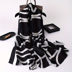 Stripe Print Solid Scarf Classic Geometric Pattern Shawl