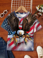 3D American Flag & Eagle Print T-shirt Kids Summer Clothes Gift Sports