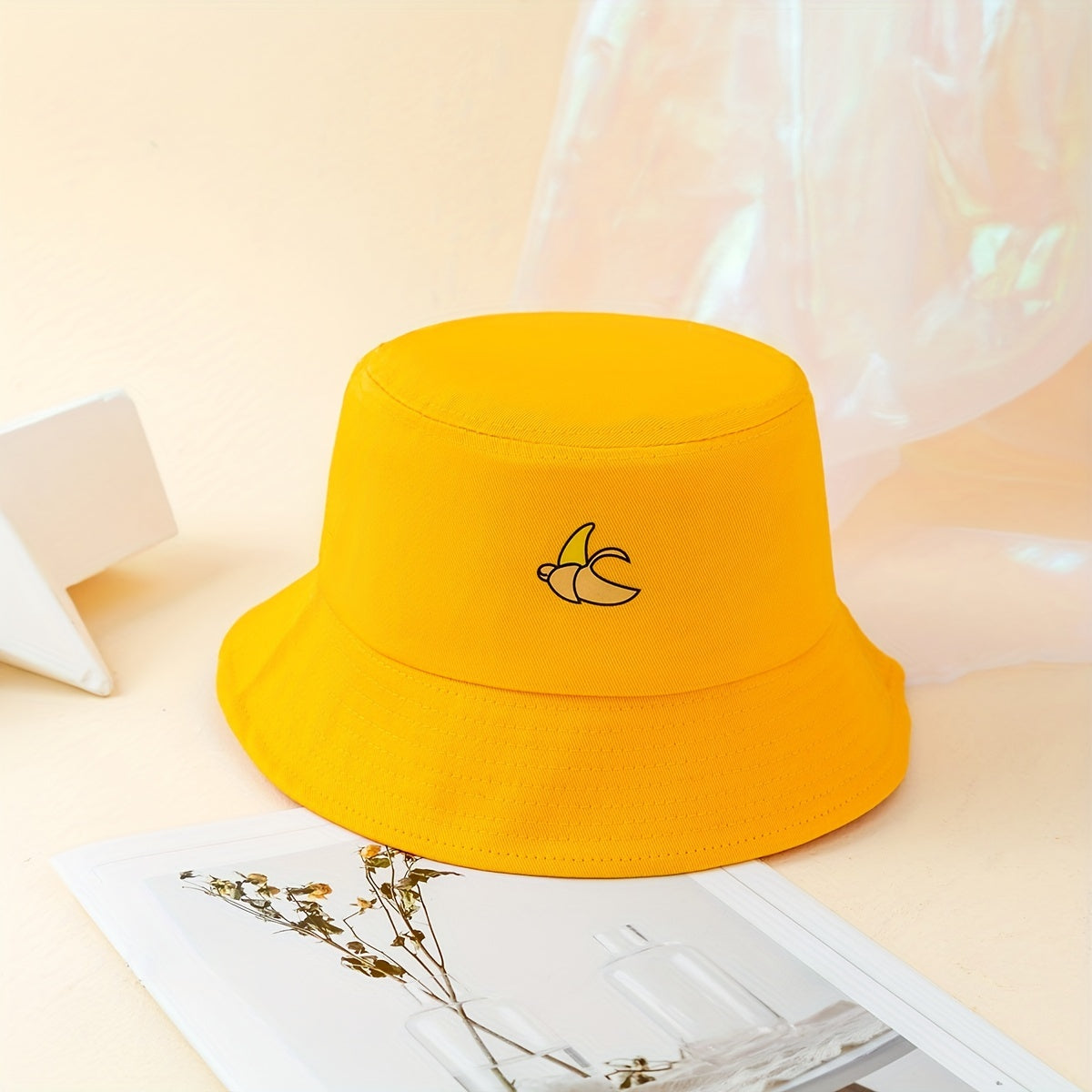 Banana Printed Bucket Hat Solid Cotton Basin Hat Unisex