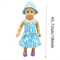 18 Inch Doll Striped Star Dress & Hat Set for 38-45 Dolls