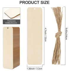 25pcs Wooden Bookmark With Rope Blank DIY Craft Unfinished Label