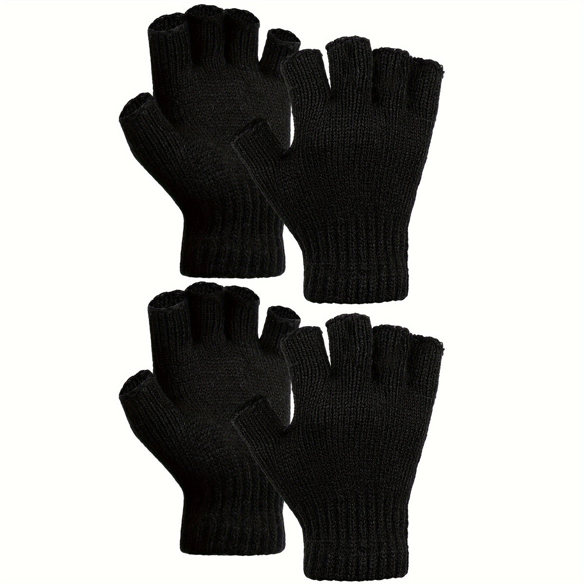 2 Pairs Half-Finger Knit Gloves Winter Touch Screen Warm Gloves