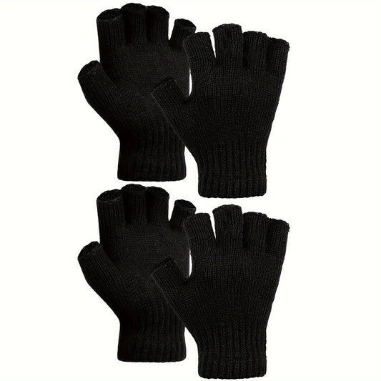 2 Pairs Half-Finger Knit Gloves Winter Touch Screen Warm Gloves
