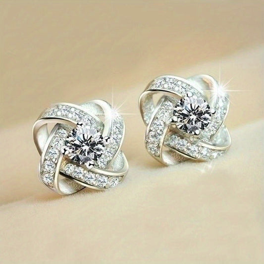 925 Silver Plated Zircon Flower Stud Earrings for Women