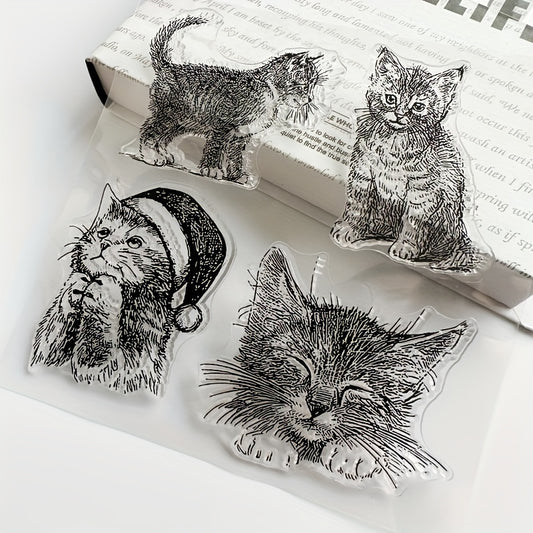 Cartoon Cat Transparent Journal Stamp for DIY Scrapbooking