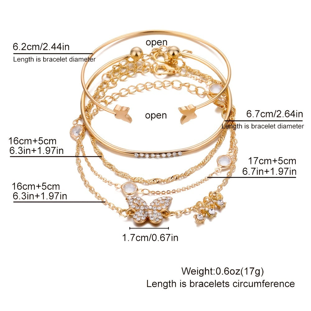 5pk Golden Butterfly Cuff Bangle Bracelet Set