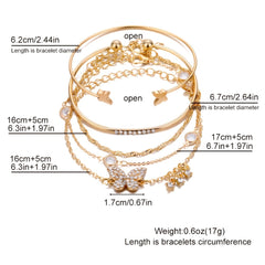 5pk Golden Butterfly Cuff Bangle Bracelet Set