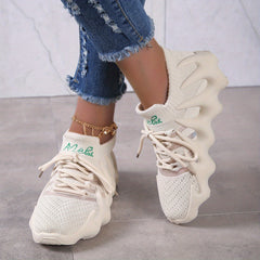 Women's Plaid Pattern Sneakers Low Lace Up Mesh Shoes