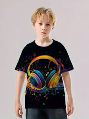Game Console Pattern T Shirt for Kids Street Style Short Sleeve Top