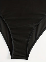  Solid Square Neck One Piece Swimsuit