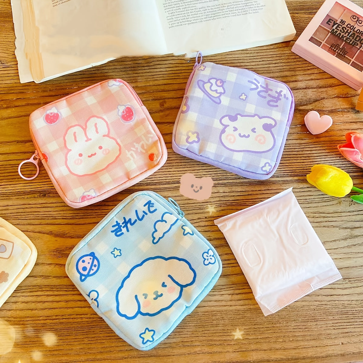 Cartoon Pattern Zipper Storage Bag Portable Sanitary Napkin Bag