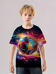 Colorful 3D Print T Shirt Kids Boys Short Sleeve Tee Summer Fall Tops