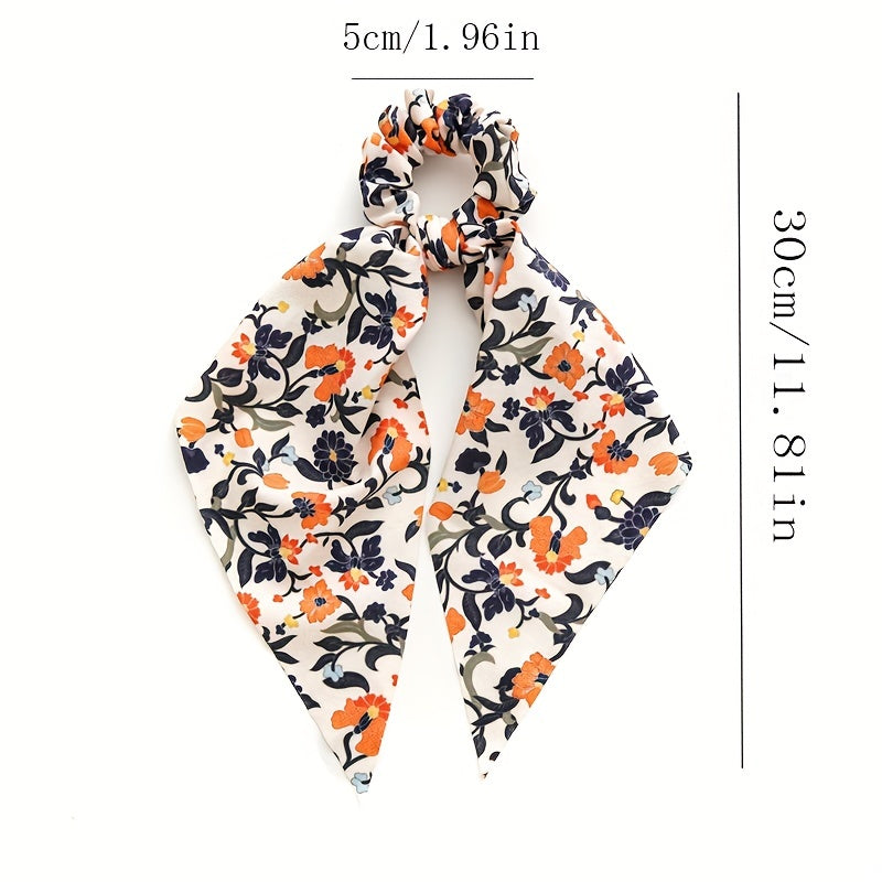 Floral Bowknot Hair Scarf Scrunchies Elastic Hair Tie