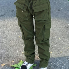 Cargo Pants Loose Fit Drawstring Elastic Waist Casual Sports Trousers