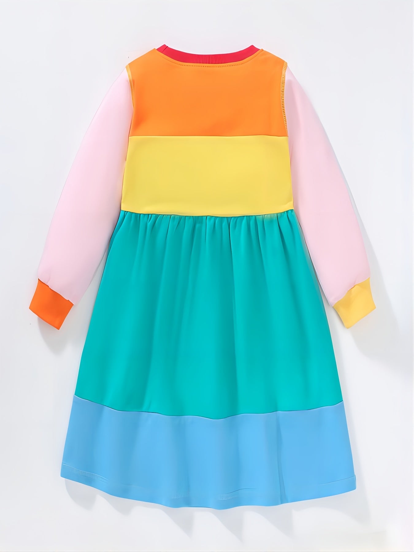 Girls Rainbow Block Long Sleeve Princess Dress