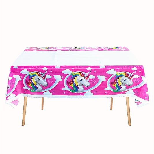 Rose Pink Cloud Unicorn Tablecloth Colorful Unicorn Table Cover For Birthday