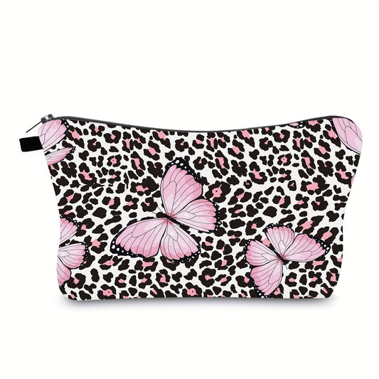 Leopard & Butterfly Makeup Bag Zipper Roomy Toiletry Travel Organizer Gift