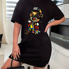  Bear Print Casual Tee Dress