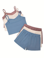 6 Pack Plus Size Waffle Knit Cami Top & Shorts Sleepwear Set