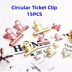 15pcs Rose Golden 22mm Round Stainless Steel Stationery Clip Set