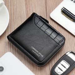 Men's Zipper Card Holder Short Wallet Leather Large Capacity Vintage Coin Purse